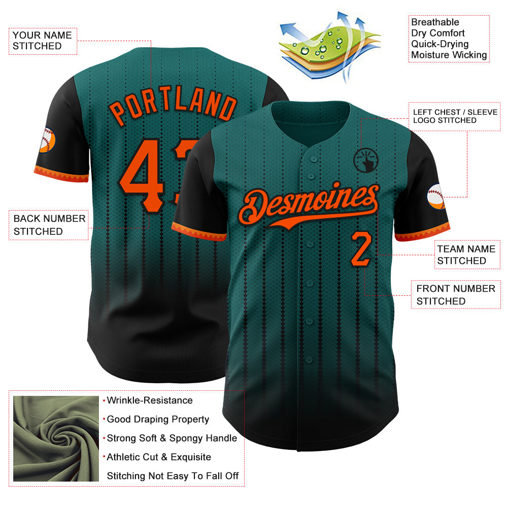 Custom Teal Orange-Black 3D Pattern Design Gradient Geometric Shape Authentic Baseball Jersey