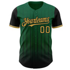 Custom Kelly Green Old Gold-Black 3D Pattern Design Gradient Geometric Shape Authentic Baseball Jersey