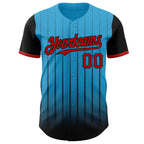 Custom Sky Blue Red-Black 3D Pattern Design Gradient Geometric Shape Authentic Baseball Jersey