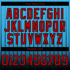 Custom Sky Blue Red-Black 3D Pattern Design Gradient Geometric Shape Authentic Baseball Jersey