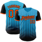 Custom Sky Blue Orange-Black 3D Pattern Design Gradient Geometric Shape Authentic Baseball Jersey