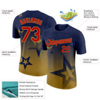 Custom Navy Red-Old Gold 3D Pattern Design Gradient Style Twinkle Star Performance T-Shirt