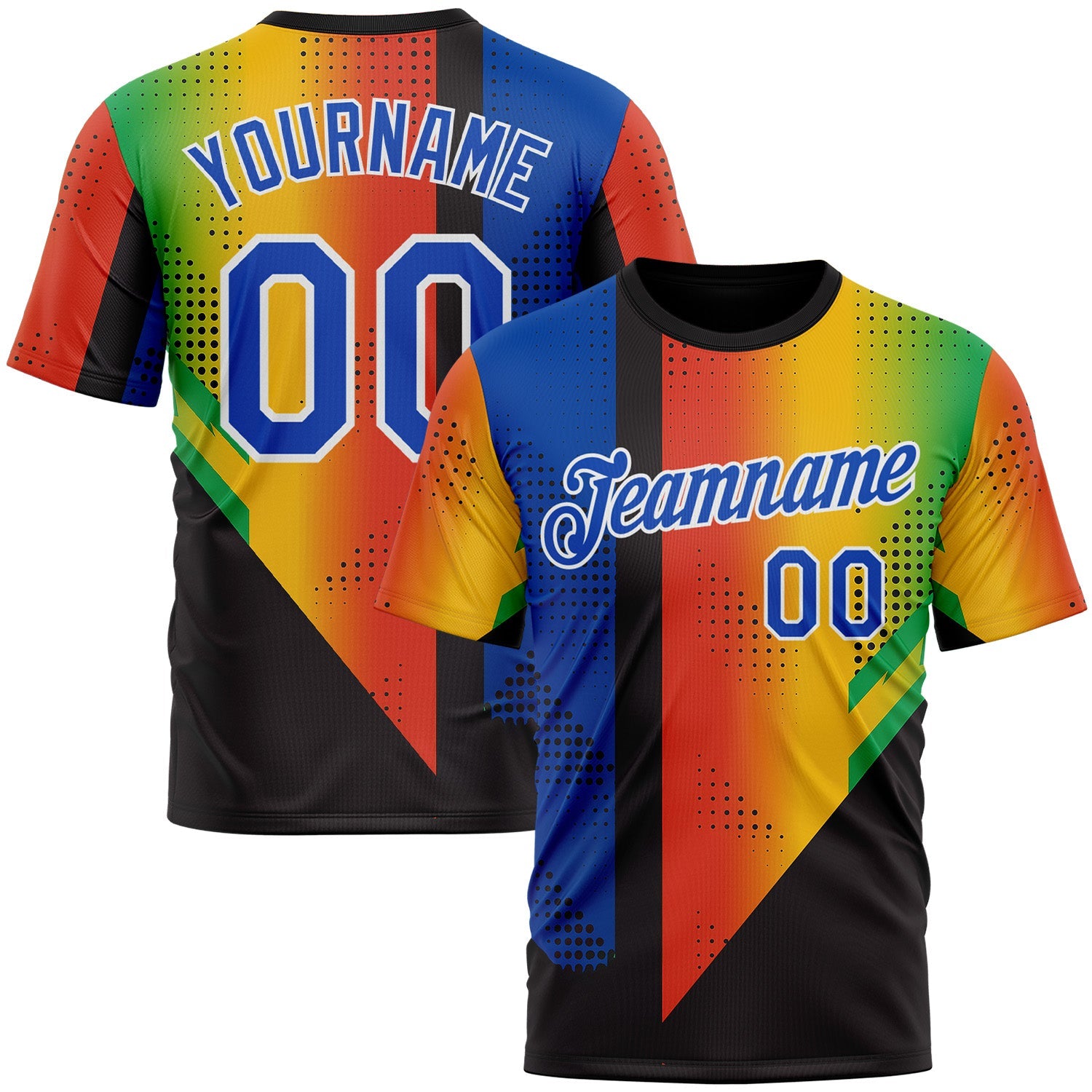 Custom Black Thunder Blue Red Yellow-Green 3D Pattern Design Gradient Africa Sportswear Performance T-Shirt