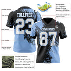 Custom Black White-Light Blue 3D Pattern Abstract Brush Stroke Authentic Football Jersey