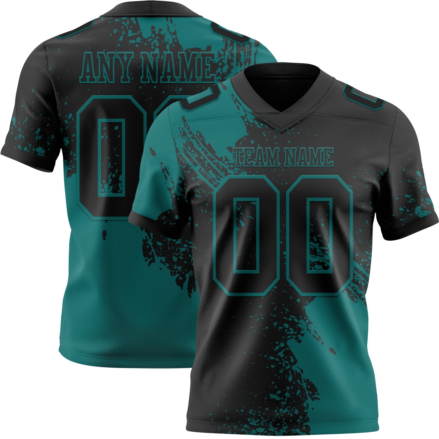 Custom Black Teal 3D Pattern Abstract Brush Stroke Authentic Football Jersey