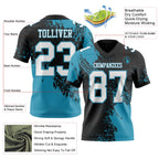 Custom Black White-Panther Blue 3D Pattern Abstract Brush Stroke Authentic Football Jersey