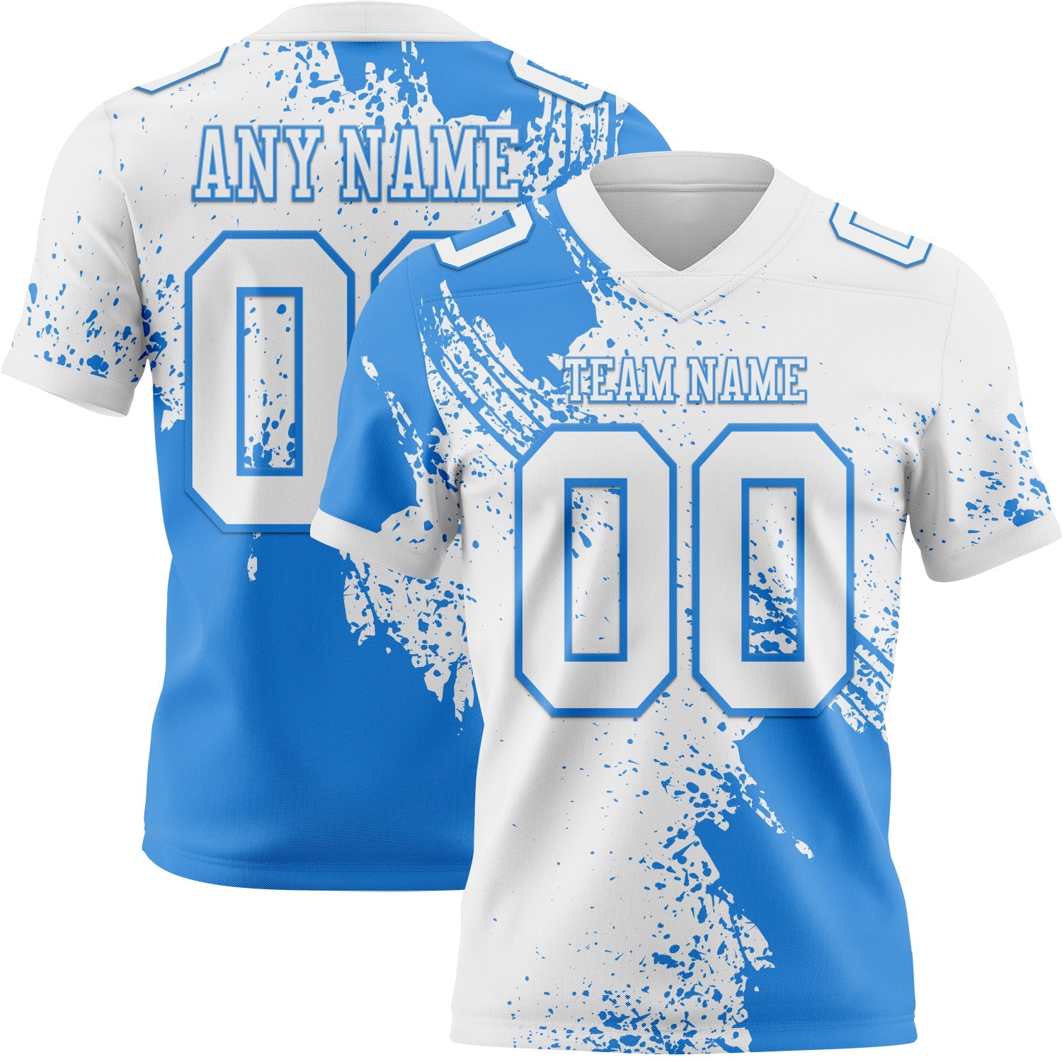 Custom White Powder Blue 3D Pattern Abstract Brush Stroke Authentic Football Jersey