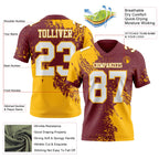 Custom Burgundy White-Gold 3D Pattern Abstract Brush Stroke Authentic Football Jersey