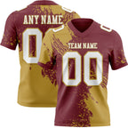Custom Burgundy White-Old Gold 3D Pattern Abstract Brush Stroke Authentic Football Jersey