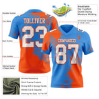 Custom Powder Blue White-Orange 3D Pattern Abstract Brush Stroke Authentic Football Jersey