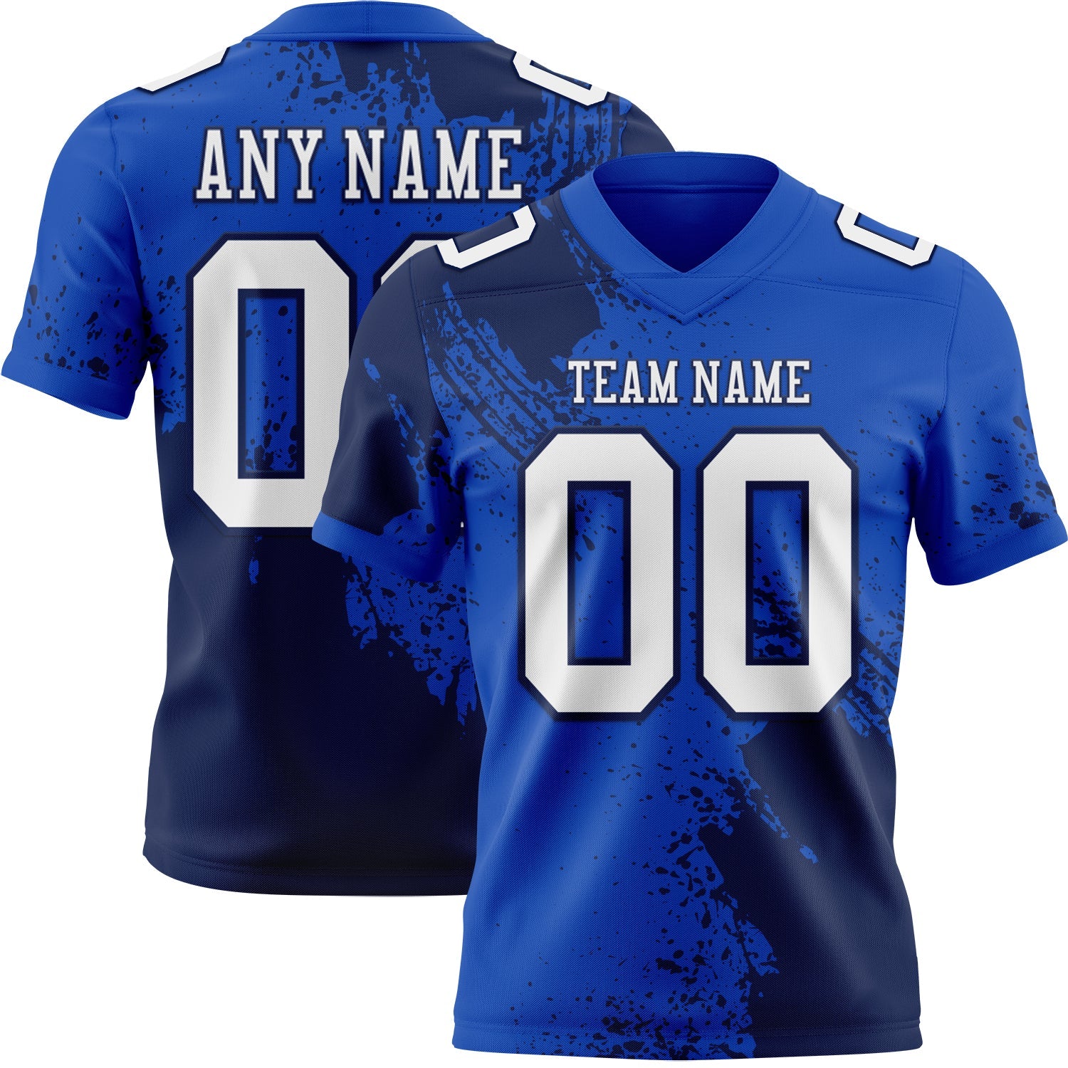 Custom Thunder Blue White-Navy 3D Pattern Abstract Brush Stroke Authentic Football Jersey