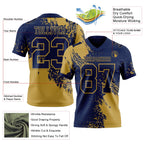 Custom Navy Old Gold 3D Pattern Abstract Brush Stroke Authentic Football Jersey