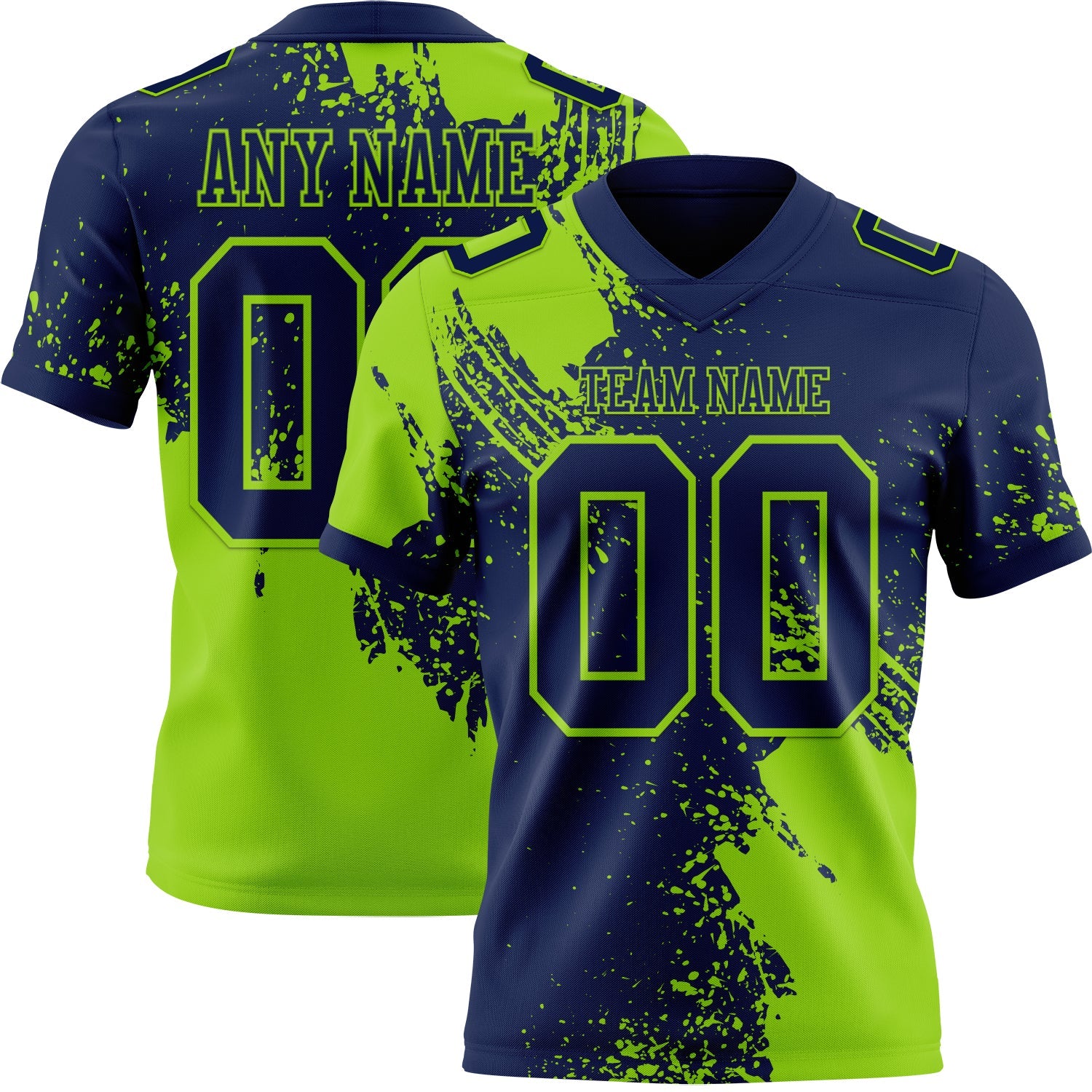 Custom Navy Neon Green 3D Pattern Abstract Brush Stroke Authentic Football Jersey