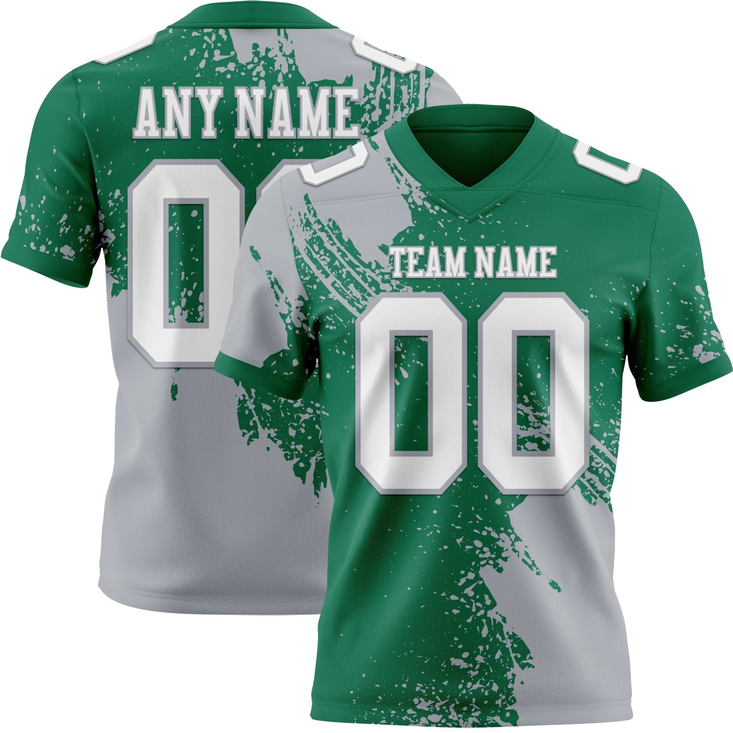 Custom Kelly Green White-Gray 3D Pattern Abstract Brush Stroke Authentic Football Jersey