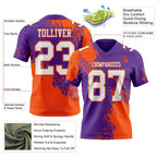Custom Purple White-Orange 3D Pattern Abstract Brush Stroke Authentic Football Jersey