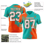 Custom Aqua White-Orange 3D Pattern Abstract Brush Stroke Authentic Football Jersey
