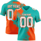 Custom Aqua White-Orange 3D Pattern Abstract Brush Stroke Authentic Football Jersey