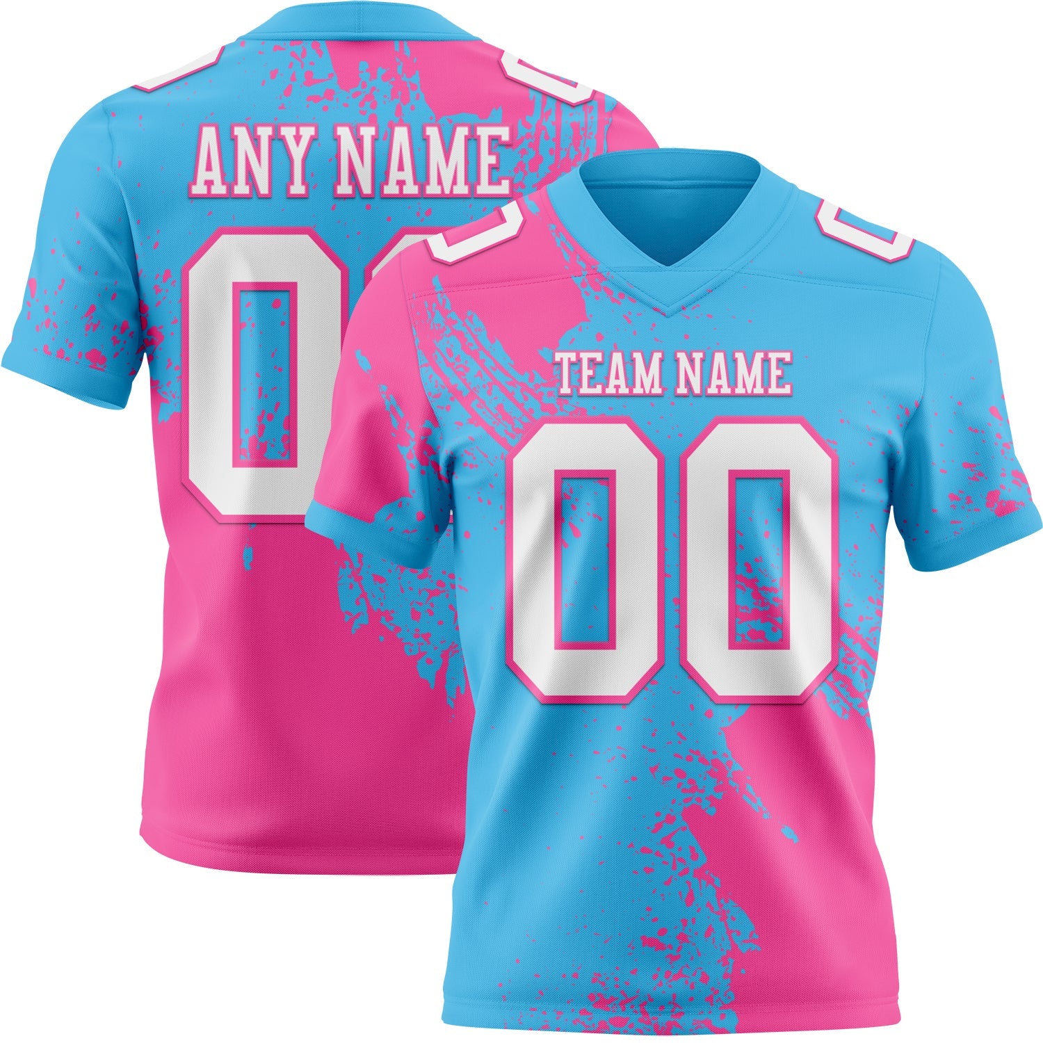 Custom Sky Blue White-Pink 3D Pattern Abstract Brush Stroke Authentic Football Jersey