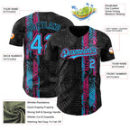 Custom Black Pink-Sky Blue 3D Hawaii Tropical Palm Leaves Authentic Baseball Jersey