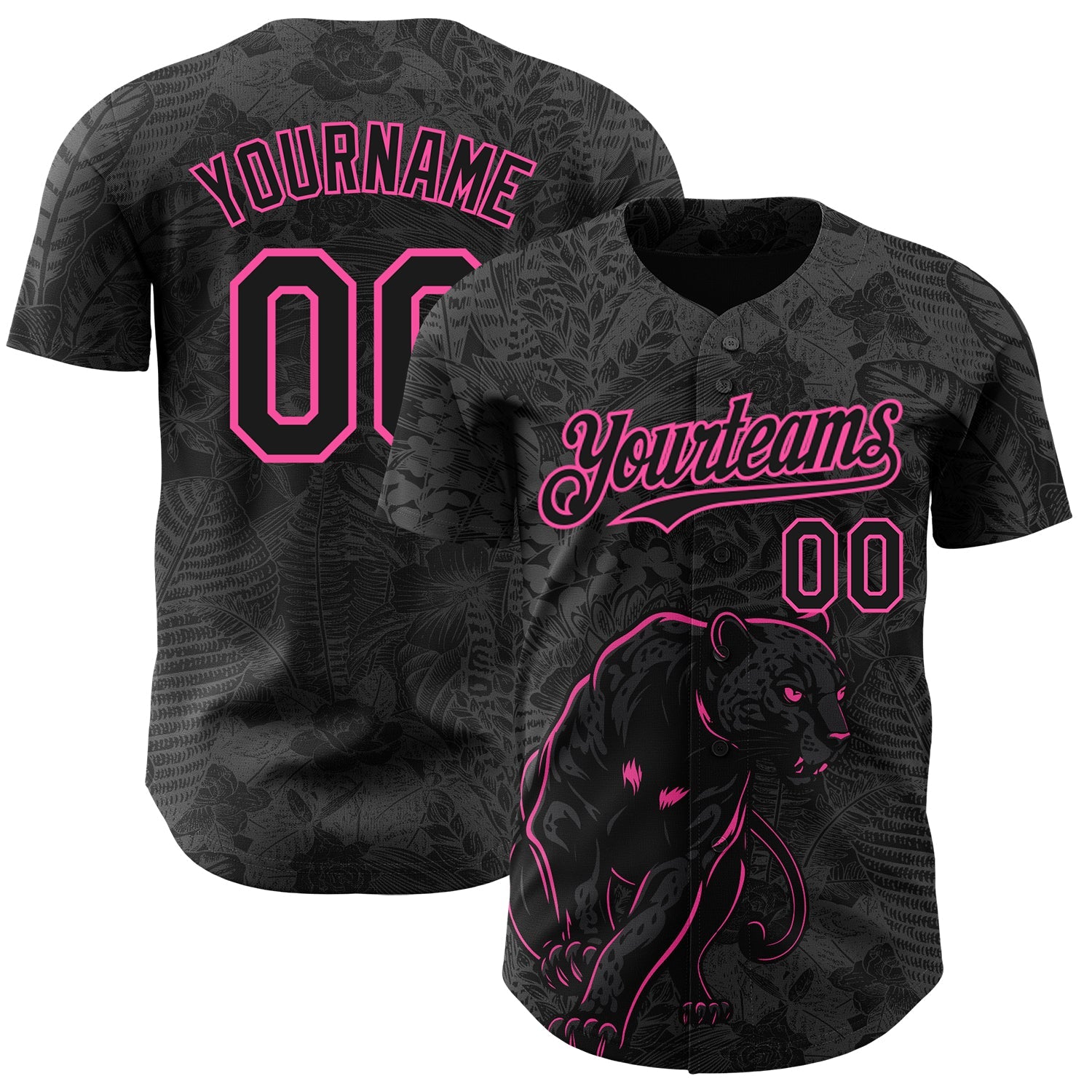 Custom Black Pink 3D Hawaii Tropical Palm Leaves And Animal Leopard Authentic Baseball Jersey