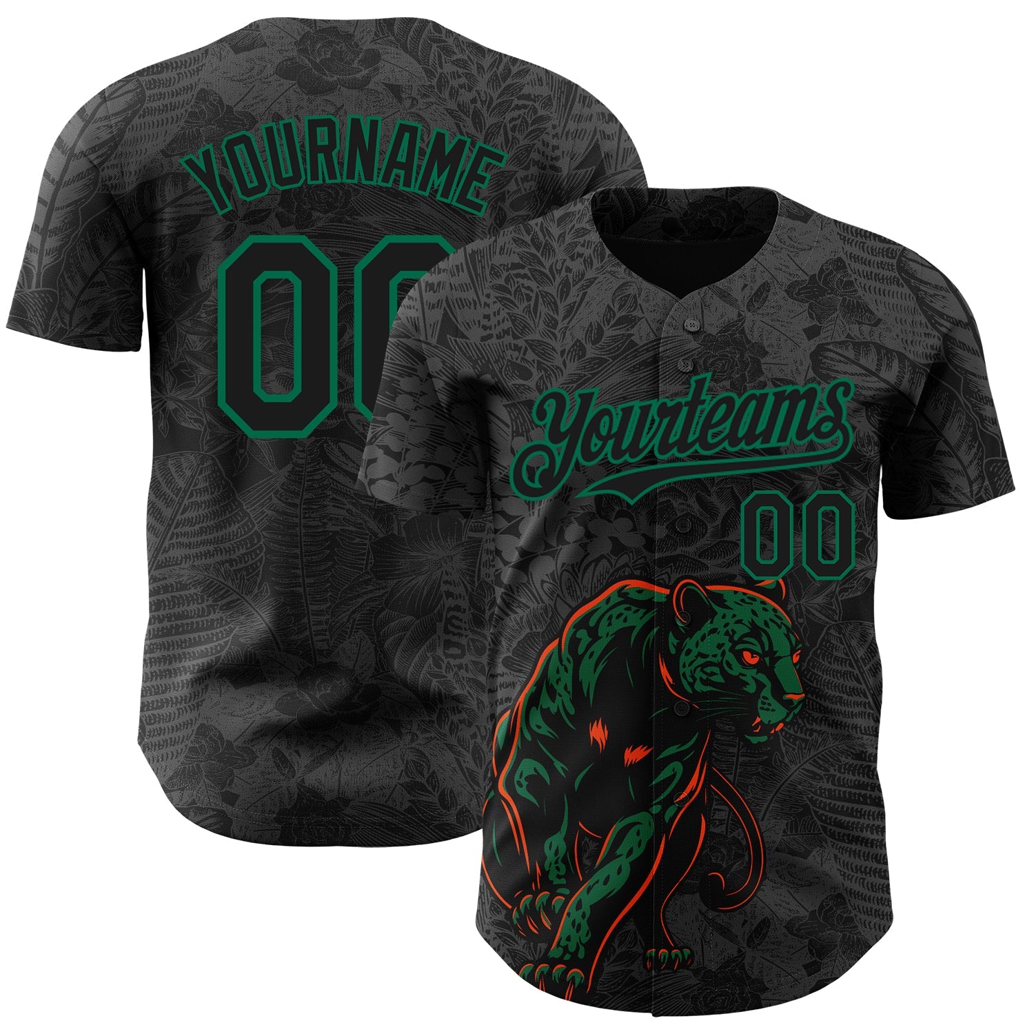 Custom Black Kelly Green 3D Hawaii Tropical Palm Leaves And Animal Leopard Authentic Baseball Jersey