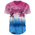 Custom Pink Blue Black-White 3D Gradient Miami Palm Trees City Edition Authentic Baseball Jersey