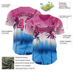 Custom Pink Blue Black-White 3D Gradient Miami Palm Trees City Edition Authentic Baseball Jersey