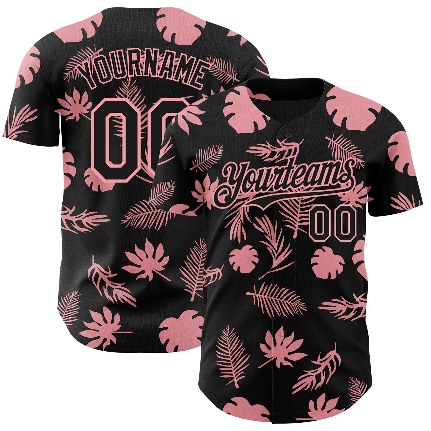 Custom Black Medium Pink 3D Hawaii Palm Leaves Authentic Baseball Jersey