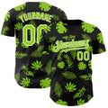 Custom Black Neon Green-White 3D Hawaii Palm Leaves Authentic Baseball Jersey