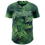Custom Green White 3D Hawaii Palm Leaves Authentic Baseball Jersey
