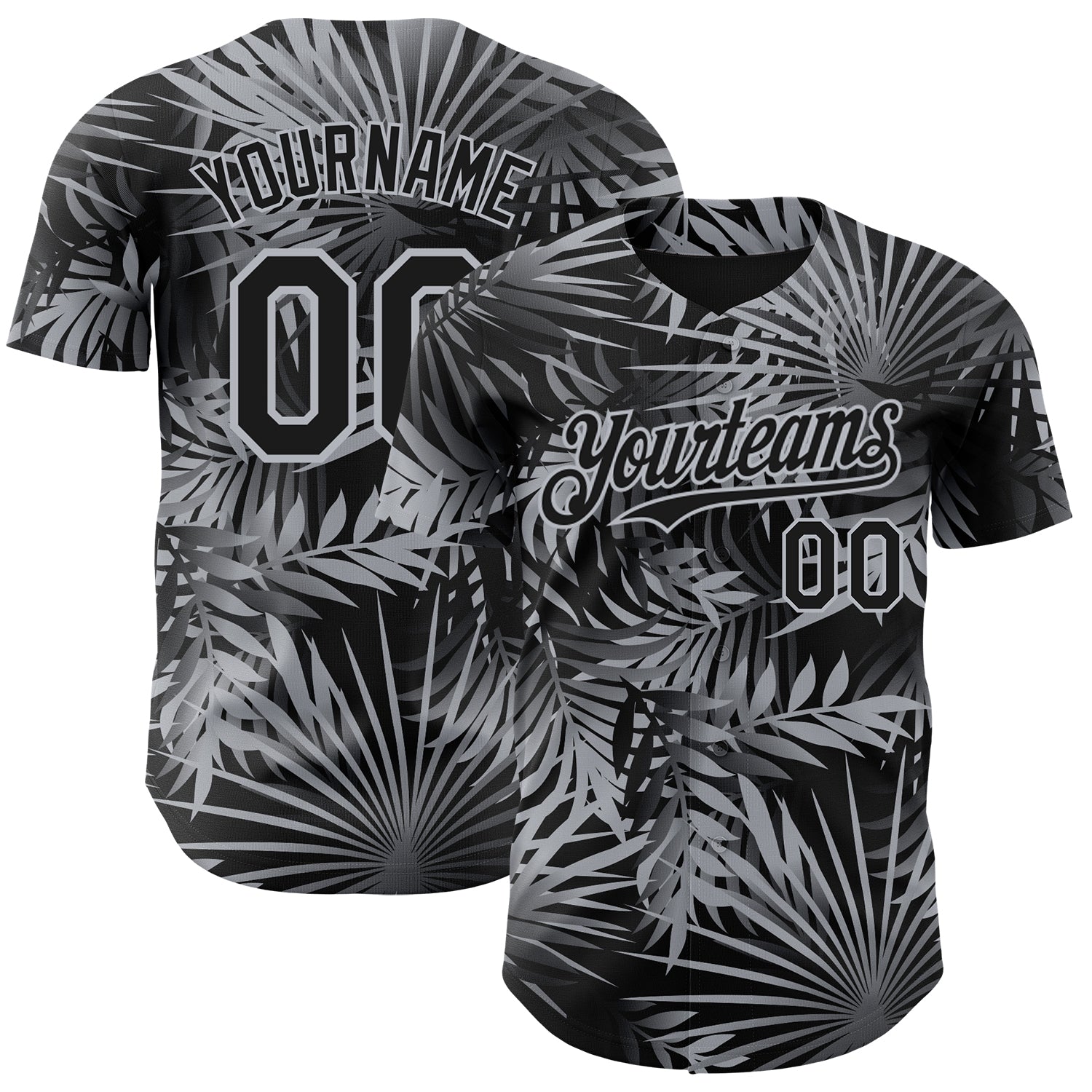 Custom Black Gray-White 3D Hawaii Palm Leaves Authentic Baseball Jersey