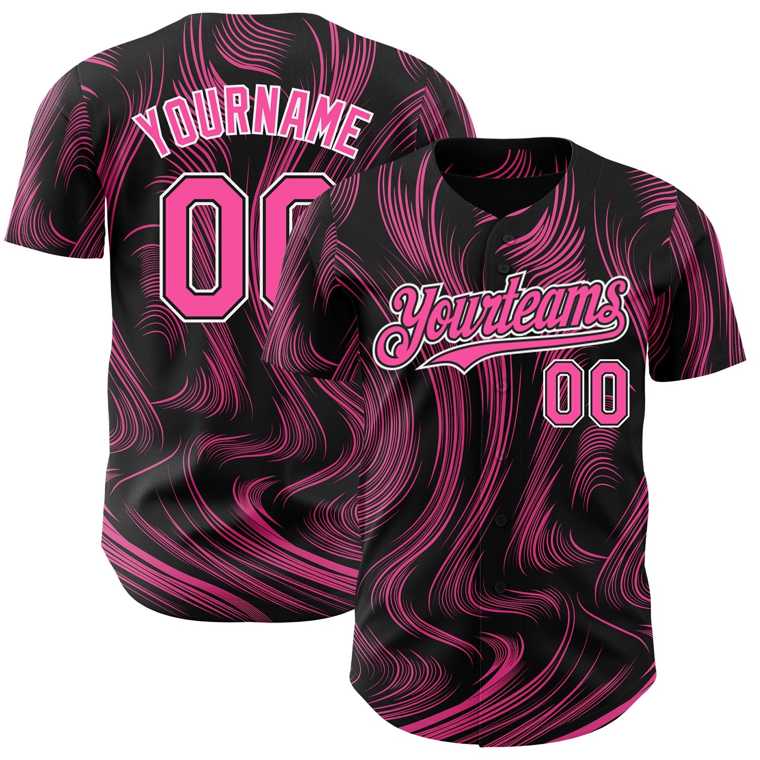 Custom Black Pink-White 3D Pattern Design Fluid Lines Authentic Baseball Jersey