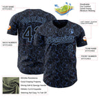 Custom Black Light Blue 3D Pattern Design Flower Authentic Baseball Jersey