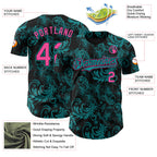 Custom Black Pink-Teal 3D Pattern Design Flower Authentic Baseball Jersey