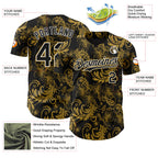 Custom Black Old Gold-White 3D Pattern Design Flower Authentic Baseball Jersey