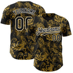 Custom Black Old Gold-White 3D Pattern Design Flower Authentic Baseball Jersey