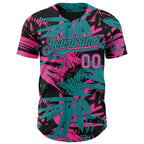 Custom Black Pink-Teal 3D Hawaii Palm Leaves Authentic Baseball Jersey