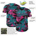 Custom Black Pink-Teal 3D Hawaii Palm Leaves Authentic Baseball Jersey