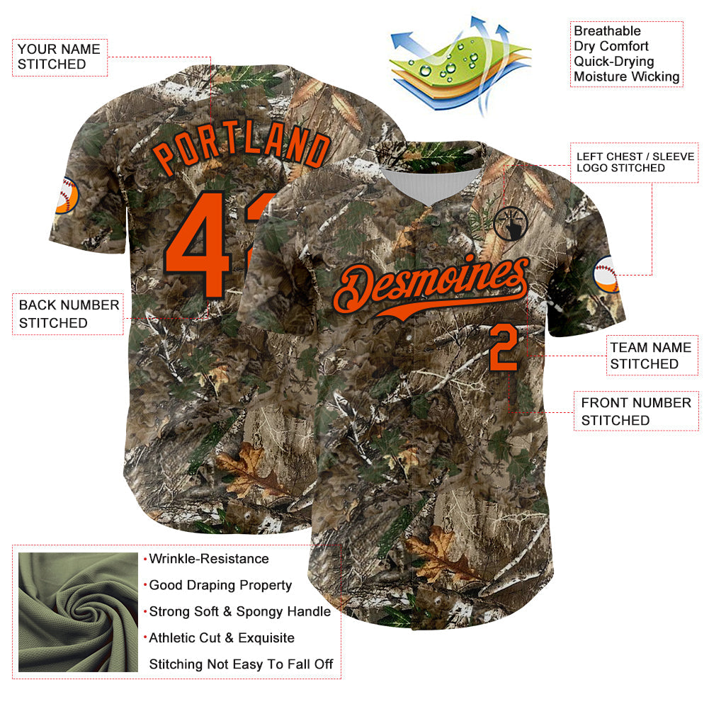 Custom Camo Orange-Black 3D Woodland Camo Authentic Salute To Service Authentic Baseball Jersey