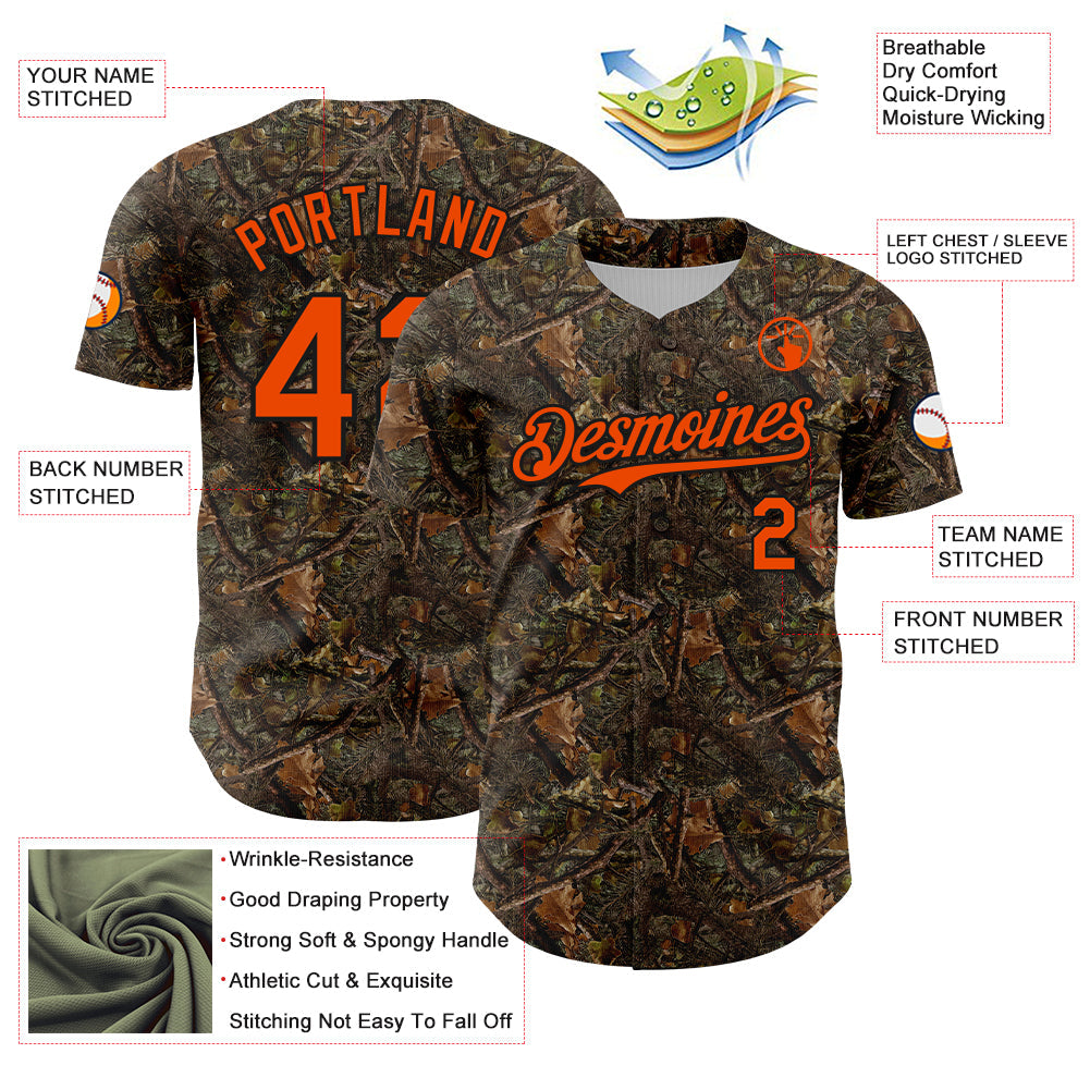 Custom Camo Orange-Black 3D Woodland Camo Authentic Salute To Service Authentic Baseball Jersey
