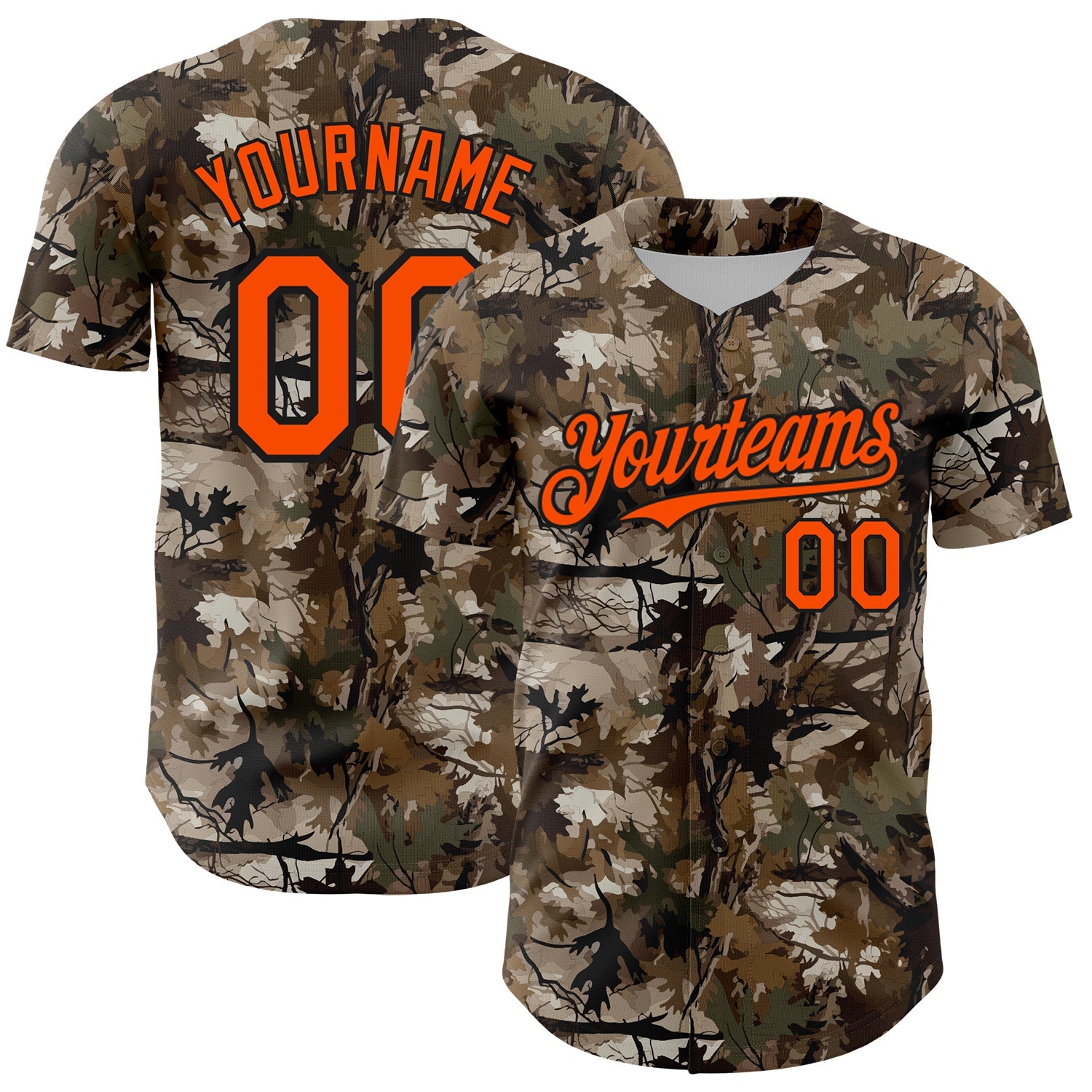 Custom Camo Orange-Black 3D Woodland Camo Authentic Salute To Service Authentic Baseball Jersey