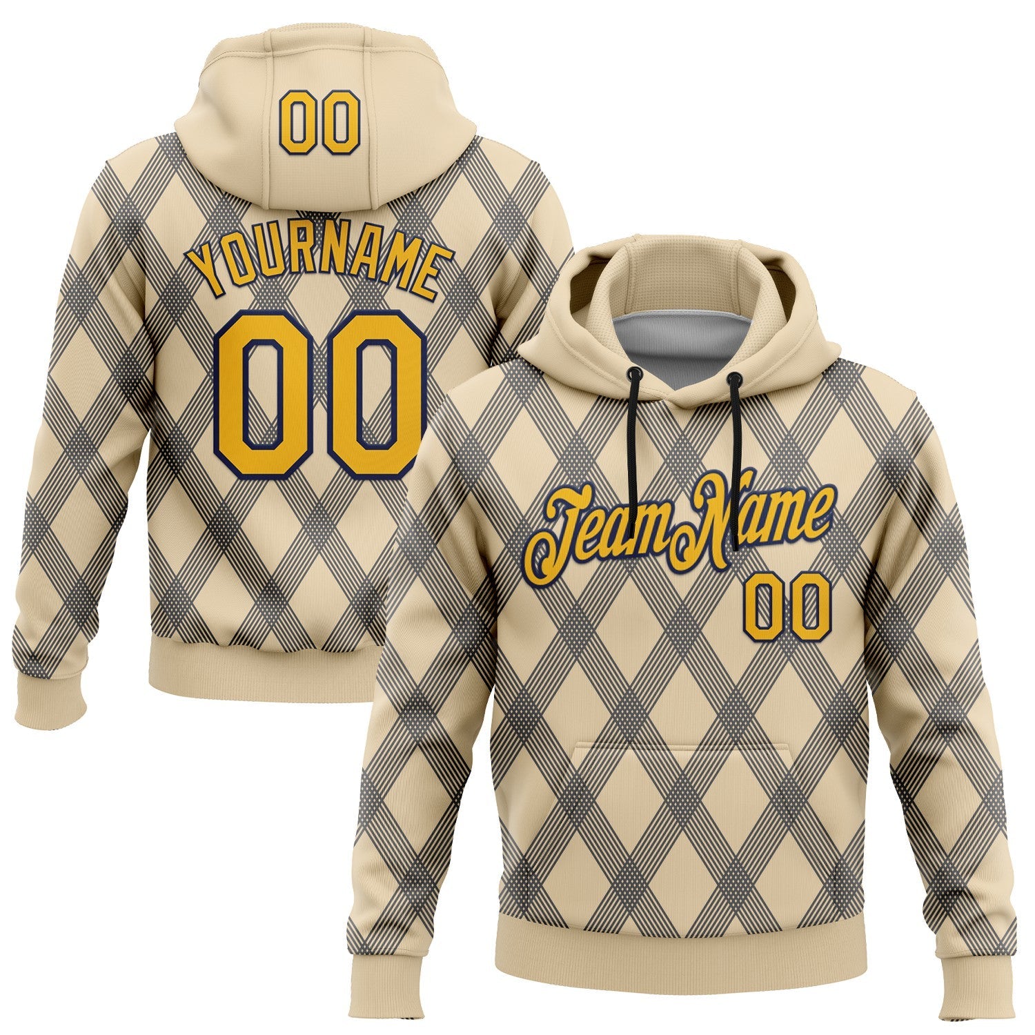 Custom Stitched City Cream Gold Steel Gray-Navy 3D Pattern Design Line Geometric Shape Sports Pullover Sweatshirt Hoodie