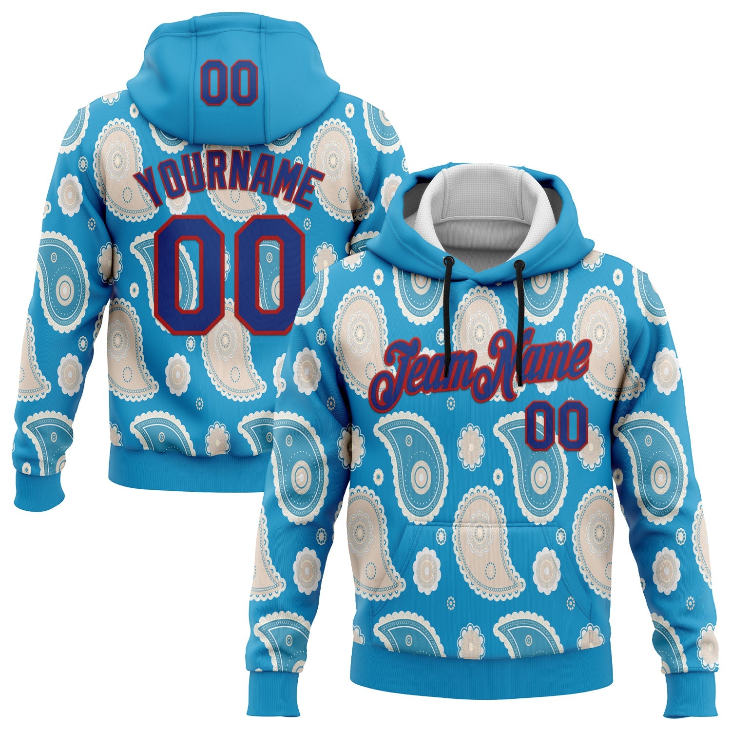 Custom Stitched Panther Blue US Navy Blue-Red 3D Pattern Design Ethnic Paisley Floral Bandana Sports Pullover Sweatshirt Hoodie