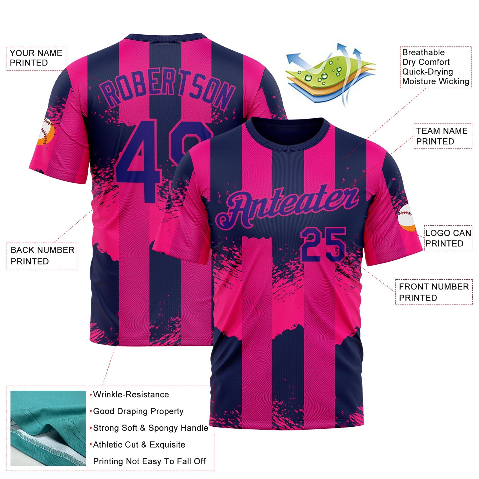 Custom Red Dark Purple-Hot Pink 3D Pattern Design Neon Stripe Sportswear Performance T-Shirt