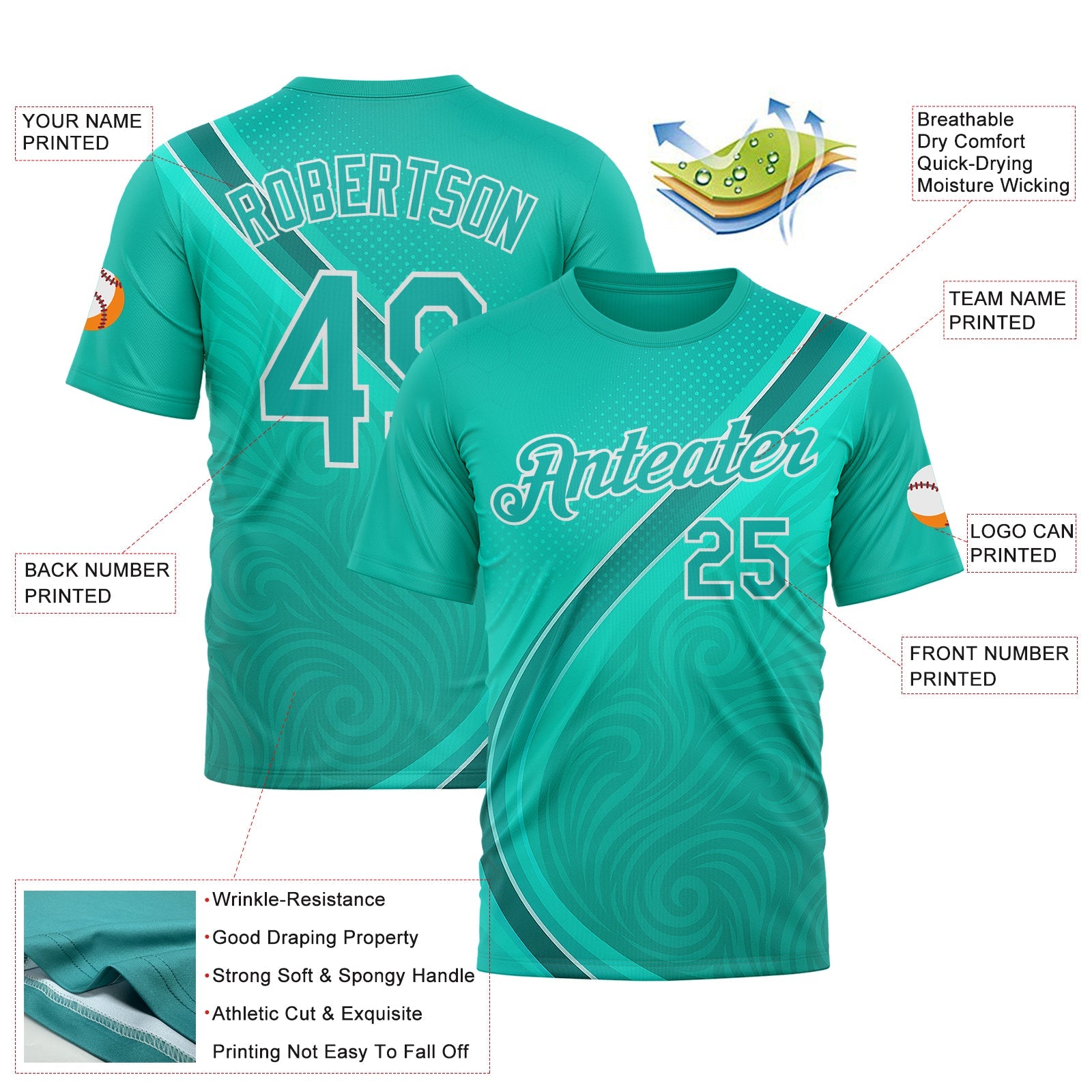 Custom Green Aqua-White 3D Pattern Design Sportswear Performance T-Shirt
