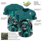 Custom Blue Aqua-Black 3D Halloween Spooky Skull Authentic Baseball Jersey