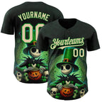 Custom Black City Cream-Grass Green 3D Halloween Spooky Pumpkin Authentic Baseball Jersey