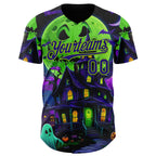 Custom Black Dark Purple-Neon Green 3D Halloween Spooky Pumpkin Bat Authentic Baseball Jersey