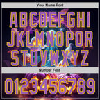 Custom Black Medium Purple-Yellow 3D Halloween Spooky Pumpkin Authentic Baseball Jersey