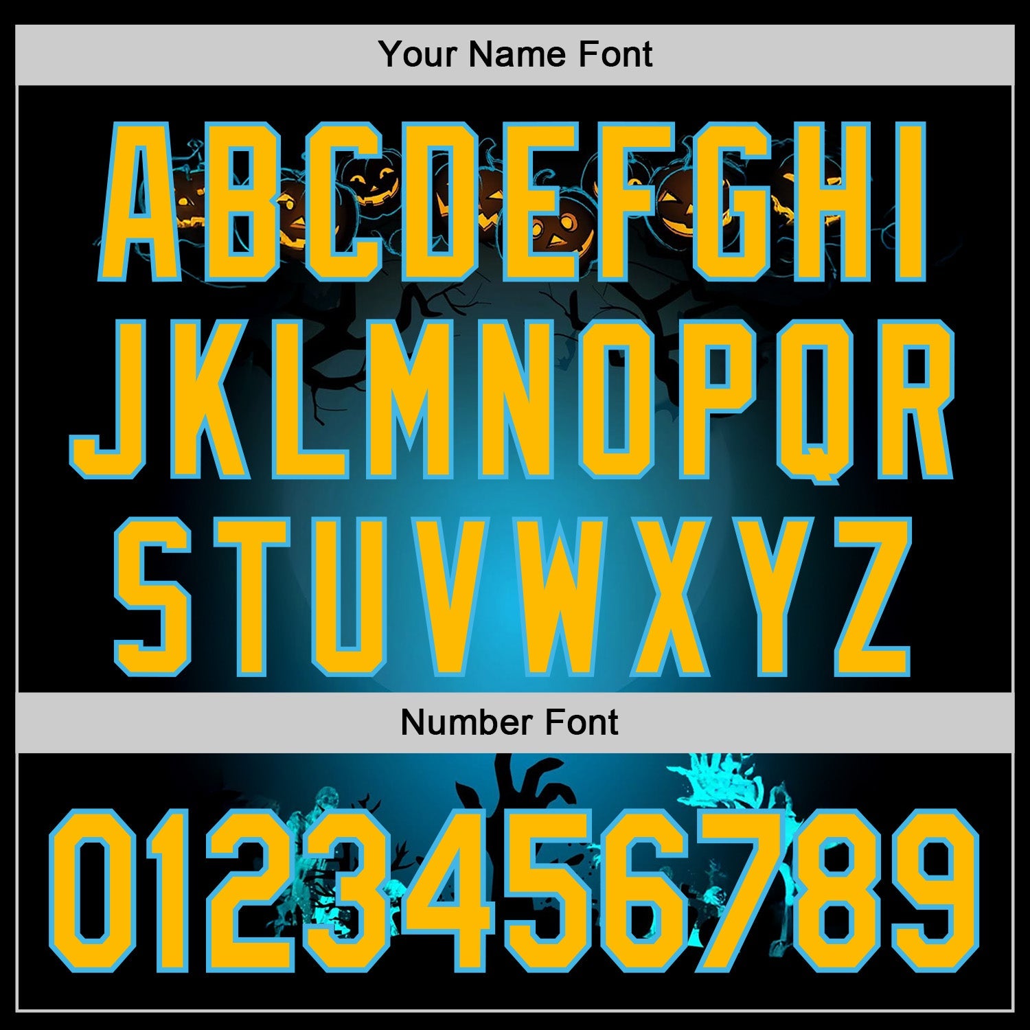 Custom Black Gold-Sky Blue 3D Halloween Spooky Pumpkin Zombies Authentic Baseball Jersey